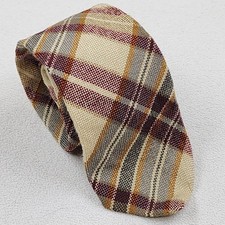 Vtg 50s 60s BERKLEY Brown Plaid Wool Neck Tie Men Necktie Dad Casual Retro