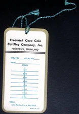 Vintage Coca Cola Frederick MD Bottling Company Score Card Bookmark Tag