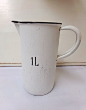 antiker, alter Messbecher Emaille 1 ltr. mit Innenskala, gemarkt, weiß, Shabby
