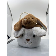 Laughing Llama 3PC Gift Basket Bunny Plush Stuffed Animal Blanket White Brown