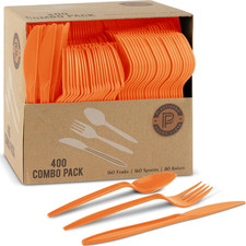 400 Pack Disposable Plastic Utensils Assorted Colored Cutlery Combo Set Forks Sp