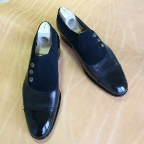 Premium Handmade Men Two Tone Formal Button Shoes Men Black And Blue Formal