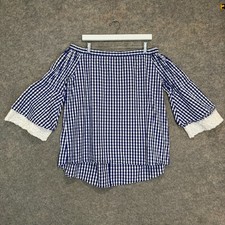 Neiman Marcus Off Shoulder Gingham Plaid Top ...