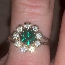 14k vintage emerald and diamond cluster ring