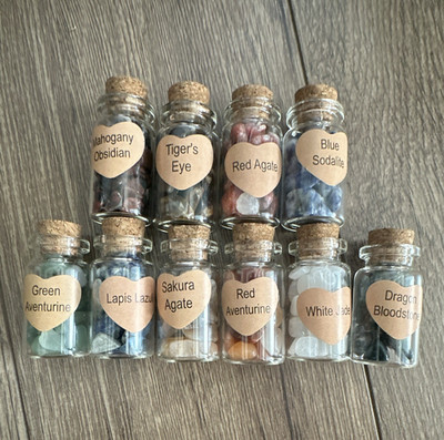 Mixed Gemstone Chip Beads in Mini Cork Bottles - Obsidian, Tiger's Eye