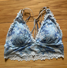 Aerie Real Good Wireless Lace Bralette Bra Blue/White Floral Size M