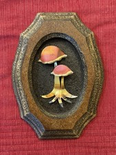 Vintage MUSHROOM Wall Hanging Handmade 7” Recessed Brass on Chipboard 70s Retro