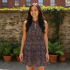 BB Dakota by Steve Madden Floral Print Sleeveless Tie Neck Tiered Mini Dress