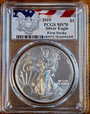 2019 $1 American Silver Eagle, PCGS MS70 First Strike