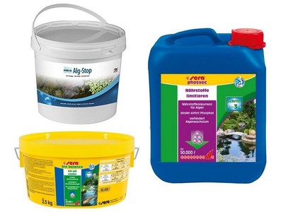 Anti Fadenalgen Set 2 sera pond bio balance 2,5 kg alg stop 5 kg phosvec 5 L