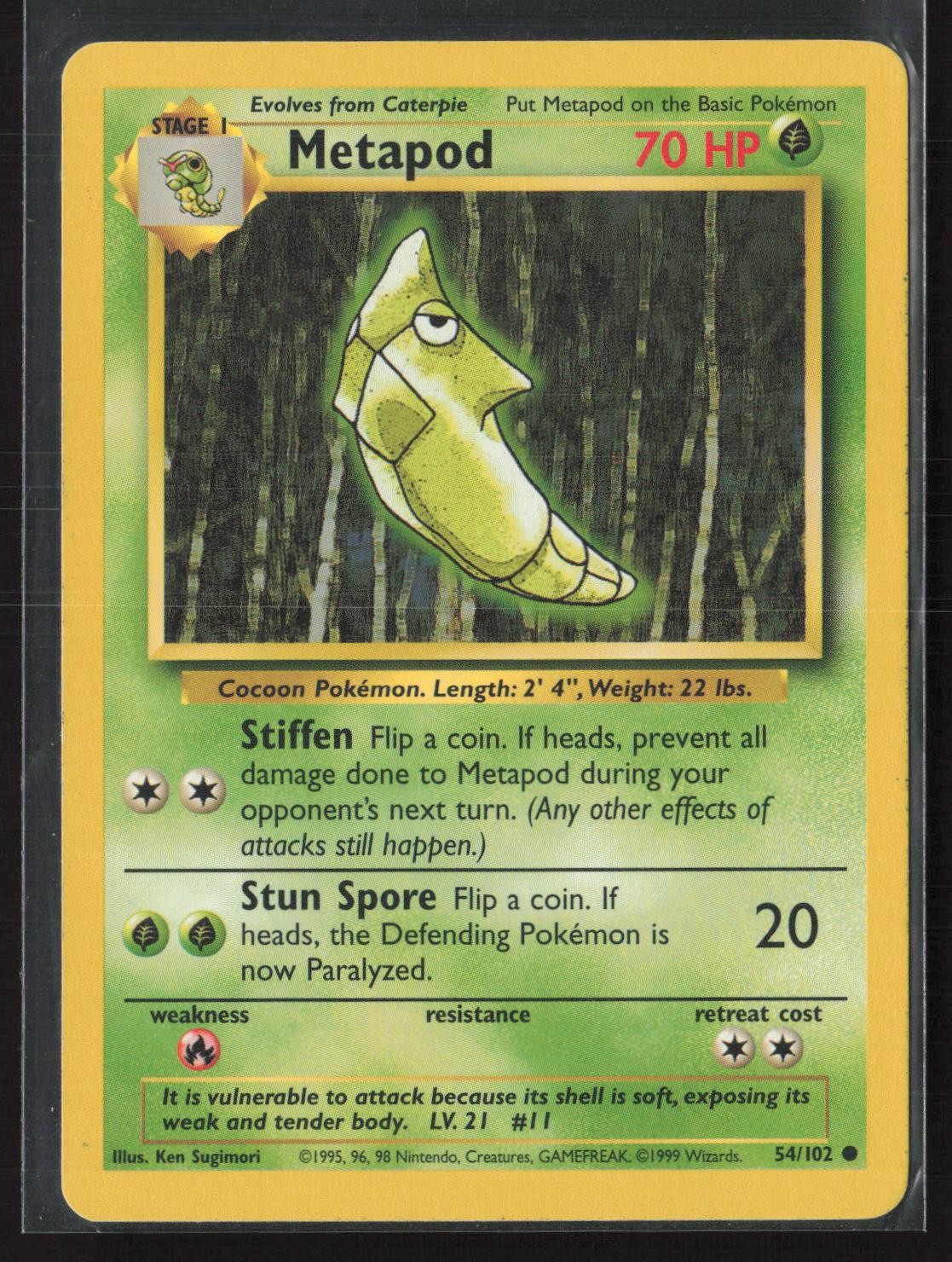 Metapod 54/102 Common Base Set Unlimited Pokemon Lightly Played