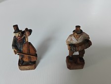 2 off Black Forest Antique Musical Themed Folk Art Wooden Figures