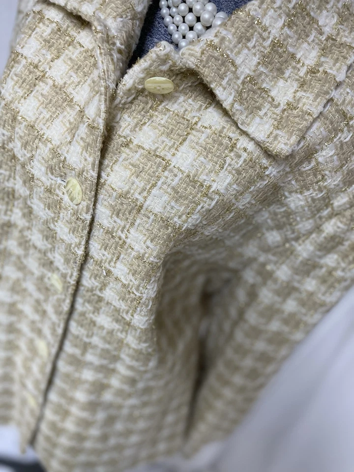 NUEVO Blazer Peter Nygard Talla 24 Crema Blanco Dorado Metálico Mezcla Lana Chaqueta NUEVO Foto 3 de 4