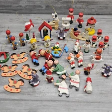 Wood Assorted Ornament Lot (40) Soldier Angel Santa Wreath Horse Snowman