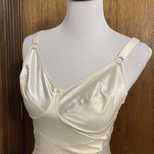 Vintg Crown-ette Shiny Shapewear Sz 38C Girdle Bra Long Slip Dress Shaper Ivory
