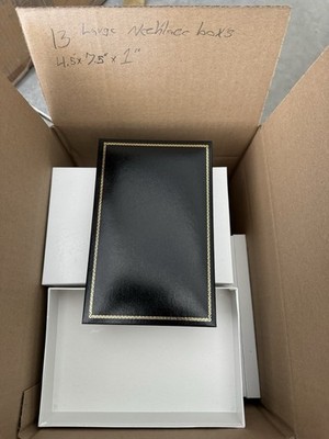 lot of 13 Black Gold Trim Cardboard Necklace Jewelry Boxes Padded 4.5x7.5x1 in