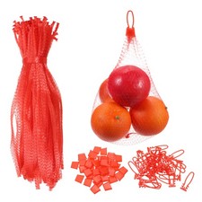 100Pcs 30cm/12 Inch Reusable Mesh Produce Bags with Plastic Buckle, Red