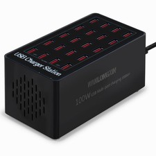 100W 20Port USB Charging Station, Multi USB Charger for Multiple Devices, Black
