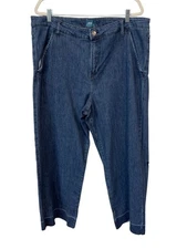 JAG Sophia High Rise Wide Leg Denim Jeans Plus Sz 20W Frayed Hem Medium Blue NEW