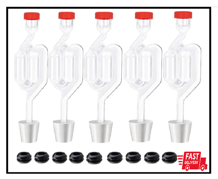 5Ct. S - Shape Airlock with # 6 Stopper 5Pcs& Grommets 10Pcs,Bubble Fermentation