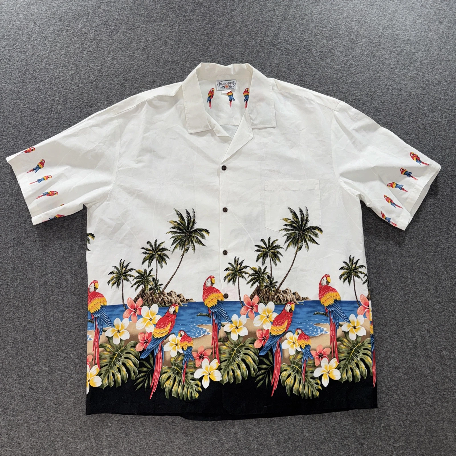 Pacific Legend Mens Size 3XL Buffett Parrothead White Hawaiian Shirt palm trees