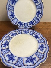 Pair of Antique 1900’s W H Grindley Blue Flow Melbourne 26cm Dinner Plates
