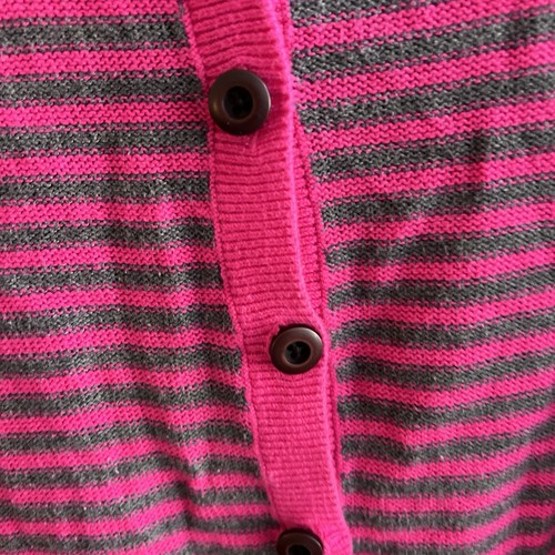 Lands' End Girls' Striped Button Up Cardigan Pink and Gray Size M 10-12 Sweater - Picture 5 of 8