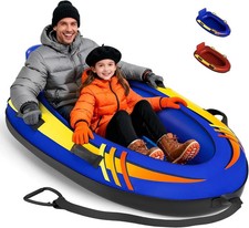 2 Person Inflatable Snow Sled with Premium Canvas Cover, Snow Tubes for Sledding