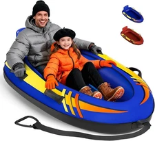 2 Person Inflatable Snow Sled with Premium Canvas Cover, Snow Tubes for Sledding