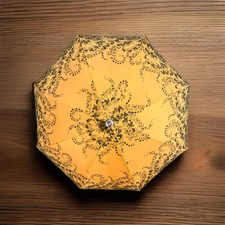 Vintage KNIRPS Pocket Geometric Yellow - Black Umbrella w case Mid Century Mod