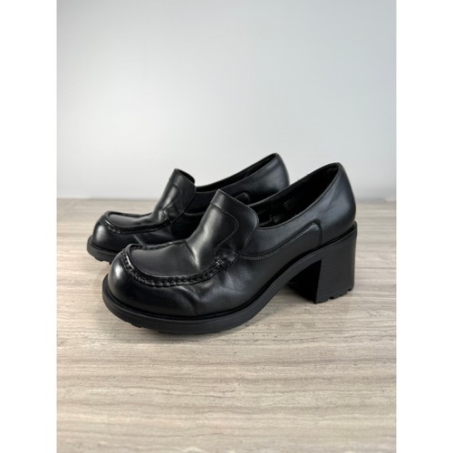 BP Leather Chunky Heel Lug Sole Platform Loafers Black Women 6.5 Goth Y2K 90s