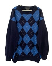 Pringle Sport Lambswool Argyle Sweater Men  s XL Blue Made in Scotland 156