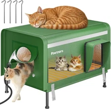 Heated Outdoor Cat House,26'' XL Insulated Weatherproof Cat Shelter w/Heated Pad