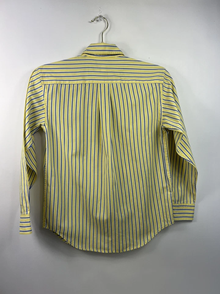 Chaps Dress Shirt Youth Boys Sz M(10-12) Yellow Blue/White Stripe Long Sleeve - Image 3 of 4