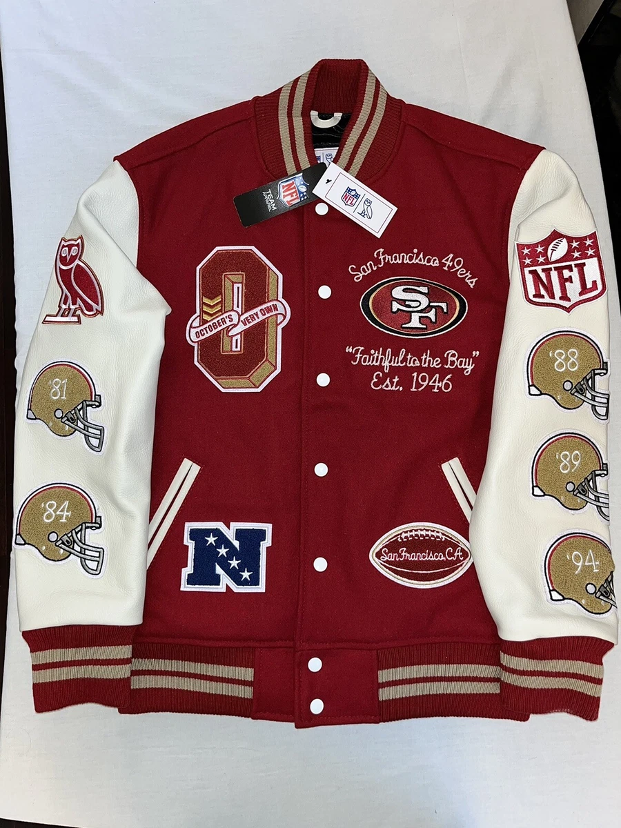 OVO X NFL San Francisco 49ers Leather Wool Varsity Jacket Red