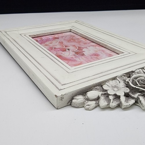 Shabby Chic White Picture Frame With Floral Top Accent 3-3/8"x5-3/8" - Picture 10 of 12
