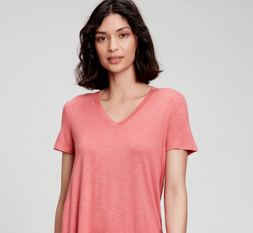 Women's Gap Sunshine Coral V-Neck Short Sleeve Luxe T-Shirt - Picture 2 of 4
