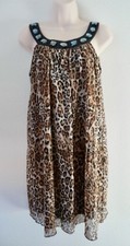Women's Windsor Leopard Dress, Neckline With Mirror Flatback Beads, Medium