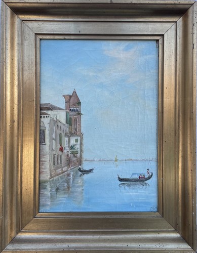 Impressionist Venice Veneto City View Gondolas Gondeliere Oil Painting Antique - Picture 12 of 14
