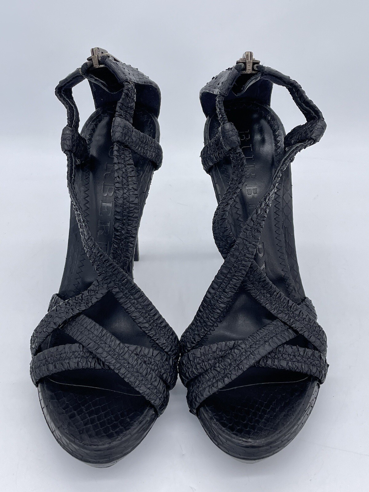 Burberry Plisse Black Python Leather Platform Str… - image 2