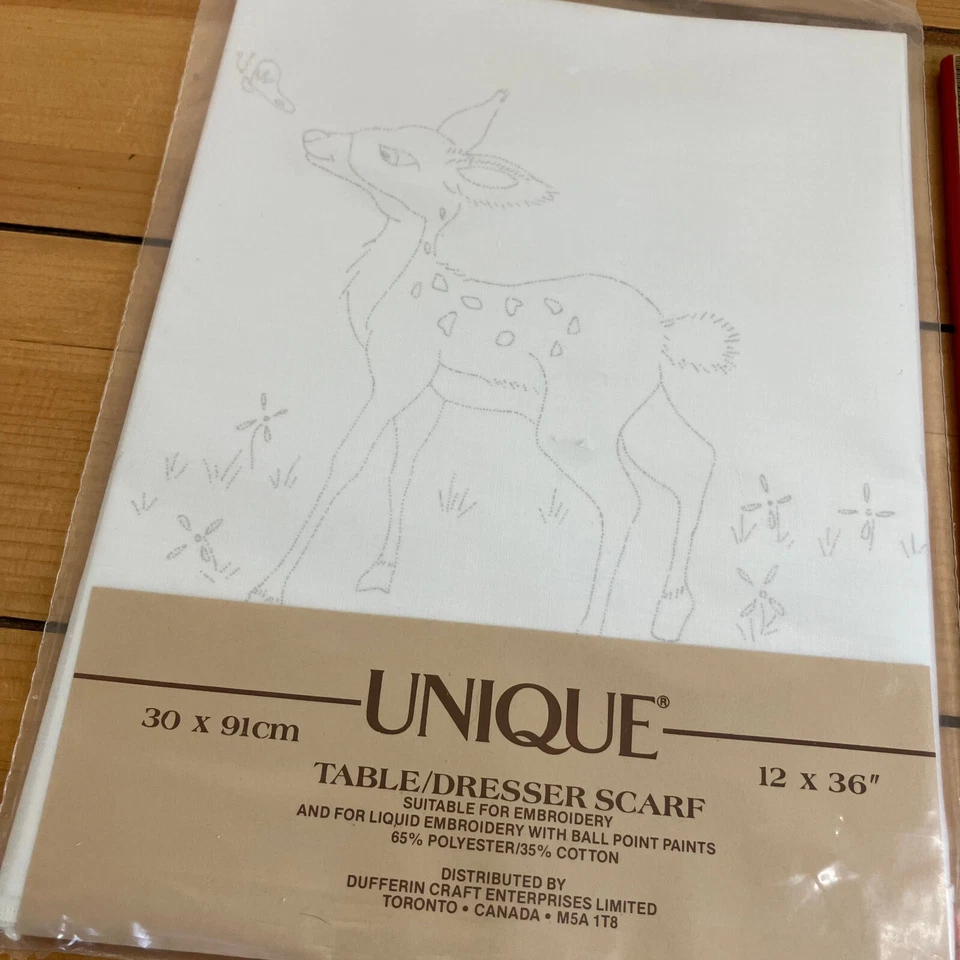 Deer Fawn Pre-Printed Fabric Table Runner Dresser Scarf Hand / Liquid Embroidery - Image 2 of 3