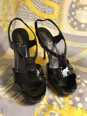 Yves Saint Laurent Tribute 90 Patent Leather Platform Sandals, New, Size 37