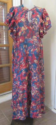 Chufy Maxi Dress Addi Gold piping Bell Sleeves Plum color Gone Jammin Med
