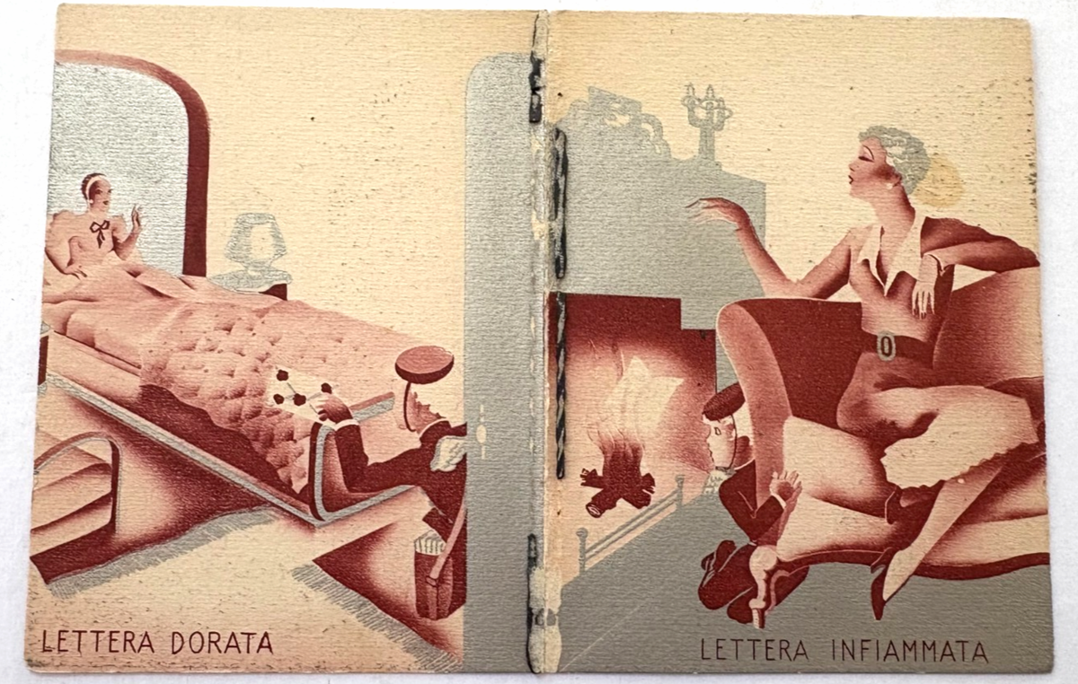 Lovely Vintage Italian Calendar w/ 6 Months & Art Deco Pictures of