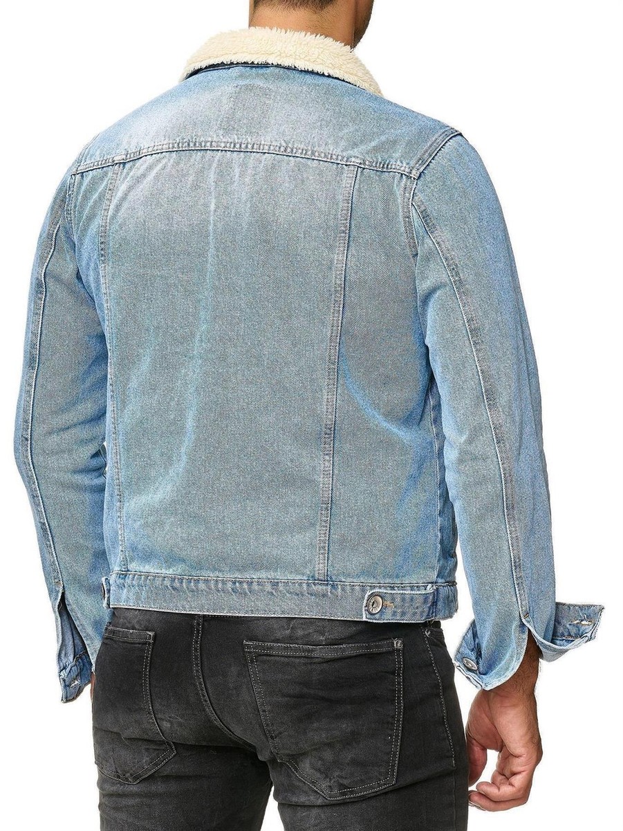 Generisch Giacca Di Jeans Da Uomo Foderata Con Colletto Sherpa - 6
