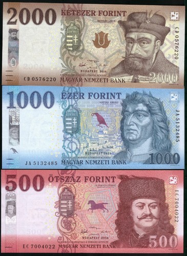 HUNGARY SET 3 PCS 500, 1000, 2000 FORINT P-202-204 2016-2021 UNC - Picture 2 of 2