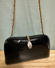 Vintage Black Lacquered Shoulder Clutch Purse Handbag