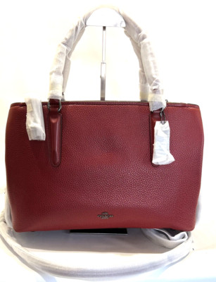 COACH Brooklyn 34 in Pebbled Leather Shoulder Bag, Cherry Red | eBay