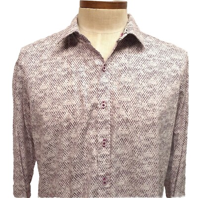 Robert Graham Shirt XL Honeycomb Floral Flip Cuff Mens Purple White Cotton 