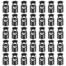 30pcs Cord Lock Single Hole Spring Toggle Stopper for Drawstring, Black
